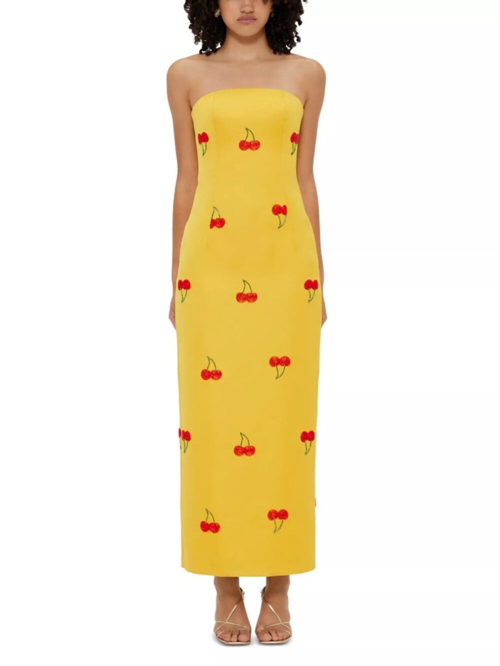 895$ LEO LIN Rayna Embellished Bustier Cherry Maxi Dress Size 10 US/14 AU Yellow - Picture 4 of 4